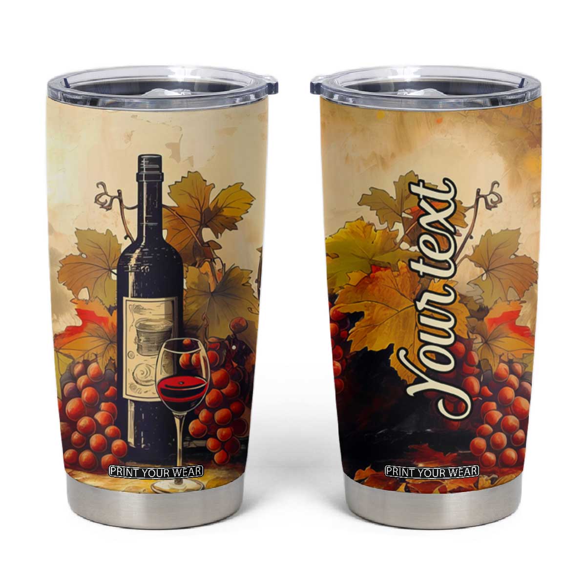 Personalized Wine Theme Tumbler Cup with Vintage Style Illustration TS04 Multicolor Print Your Wear