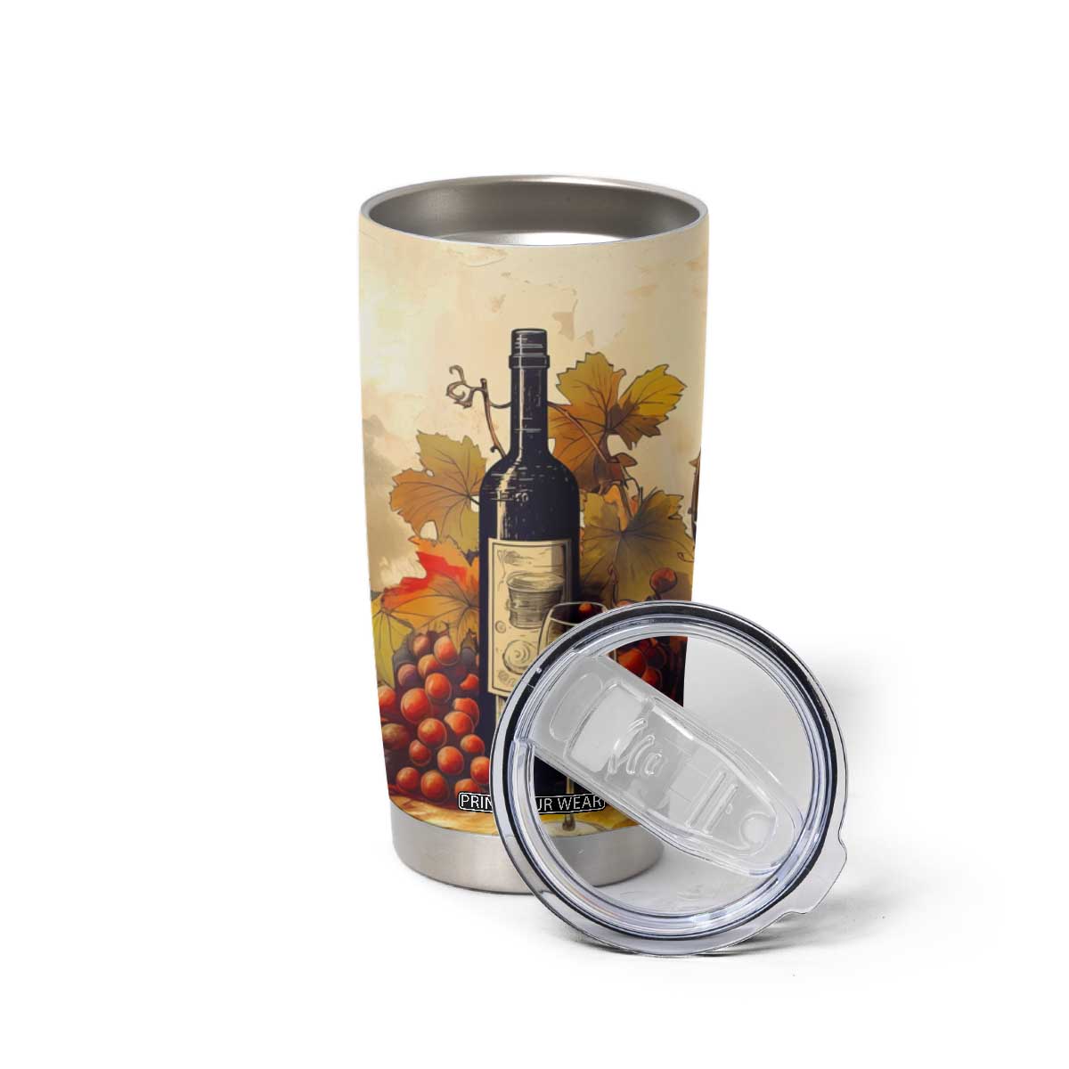 Personalized Wine Theme Tumbler Cup with Vintage Style Illustration TS04 Print Your Wear