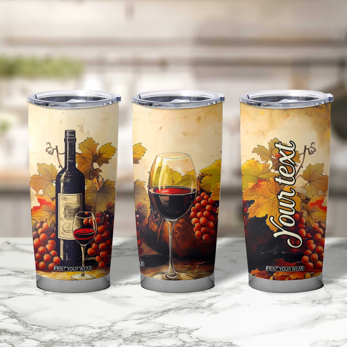 Personalized Wine Theme Tumbler Cup with Vintage Style Illustration TS04 Print Your Wear