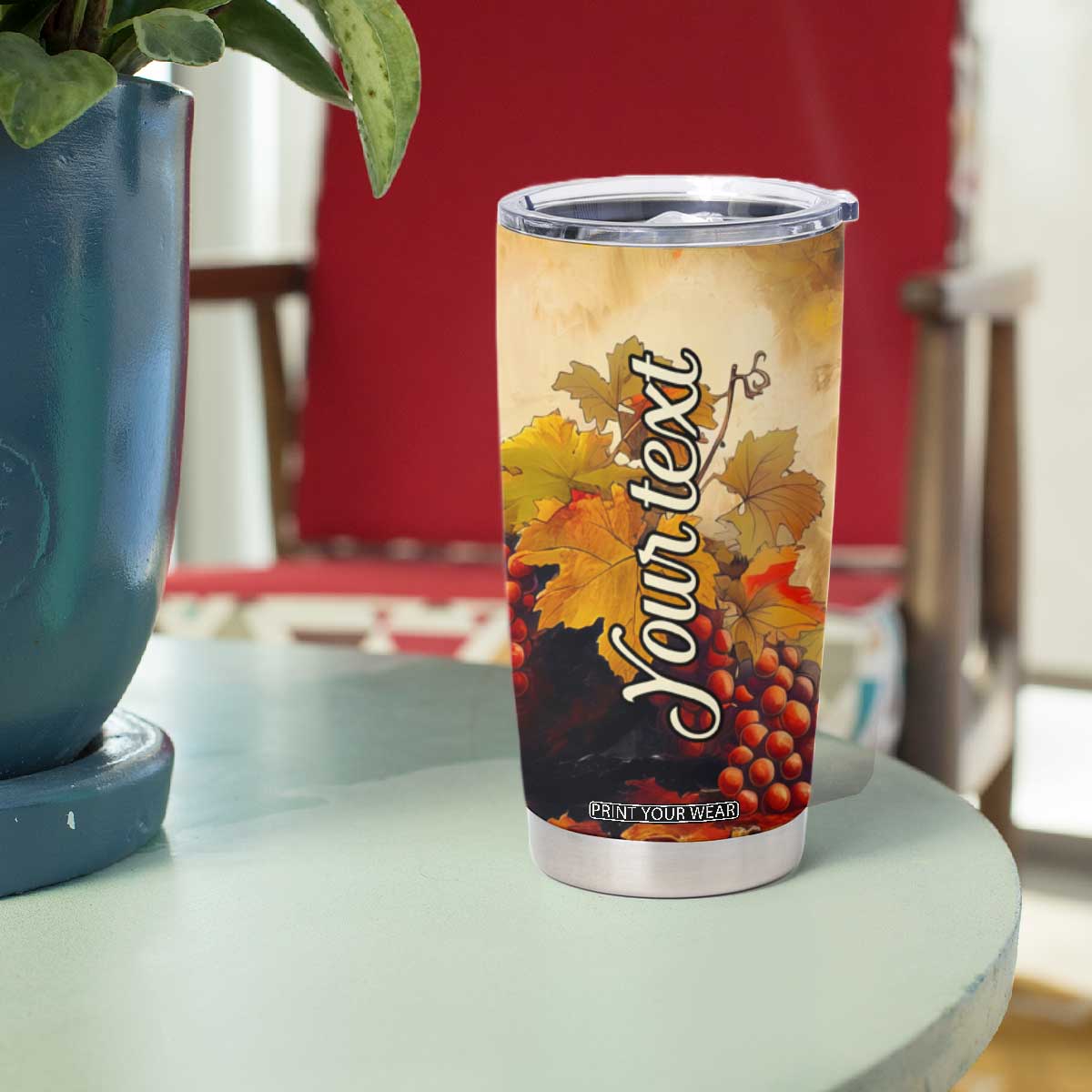 Personalized Wine Theme Tumbler Cup with Vintage Style Illustration TS04 Print Your Wear