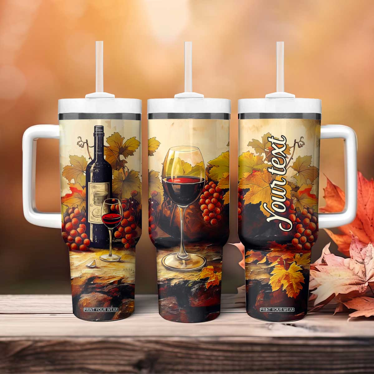 Personalized Wine Theme Tumbler With Handle with Vintage Style Illustration TS04 Print Your Wear