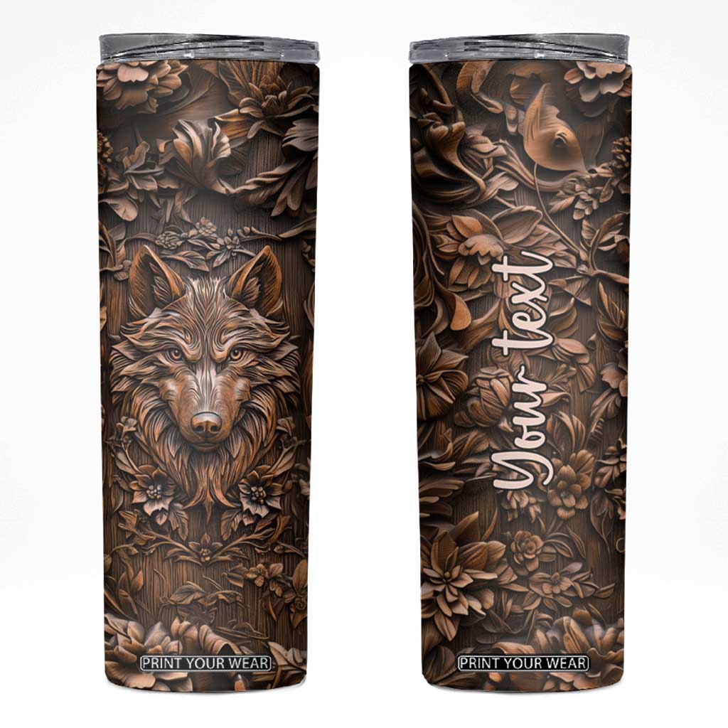 Personalized Wolf Skinny Tumbler with Leather Carving Artistic Design TS04 Multicolor Print Your Wear