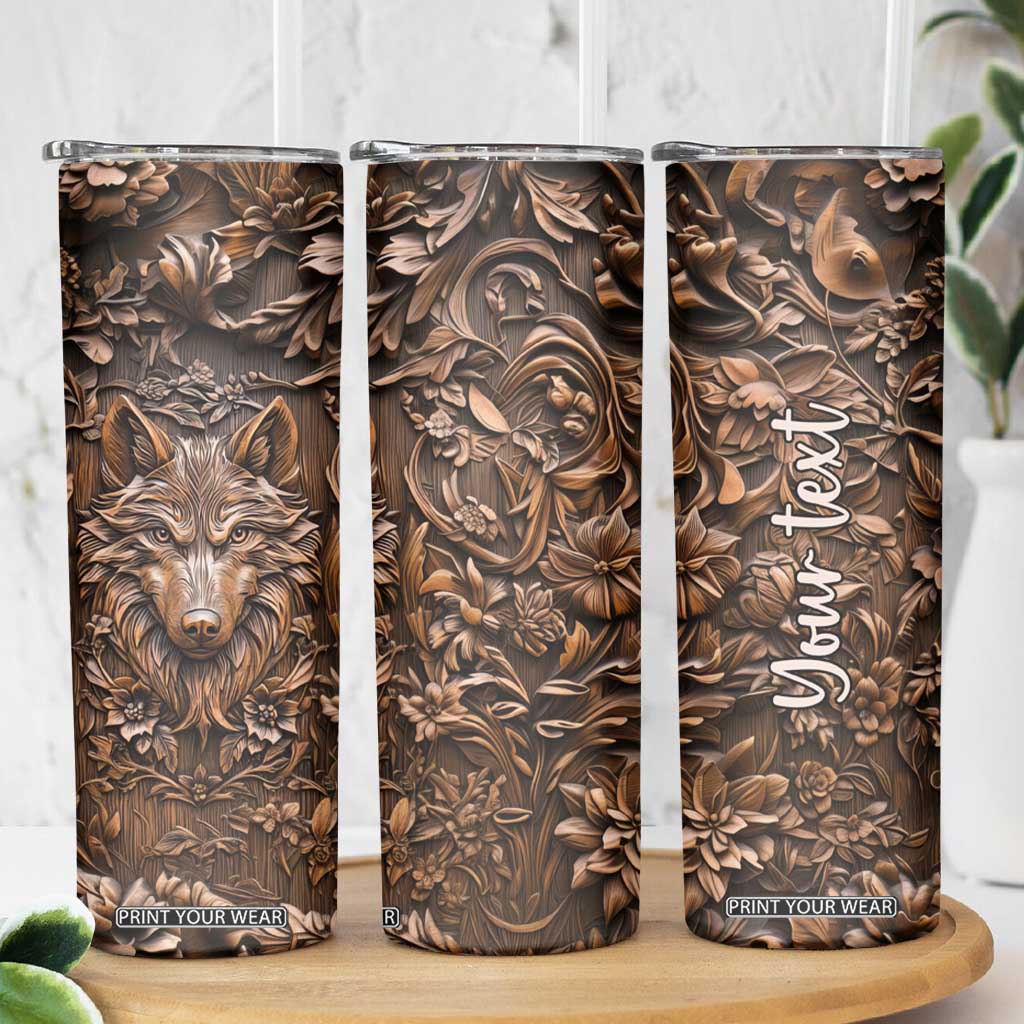 Personalized Wolf Skinny Tumbler with Leather Carving Artistic Design TS04 Print Your Wear