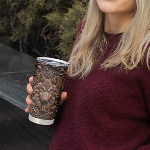Personalized Wolf Tumbler Cup with Leather Carving Artistic Design TS04 Print Your Wear