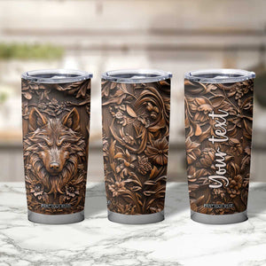 Personalized Wolf Tumbler Cup with Leather Carving Artistic Design TS04 Print Your Wear