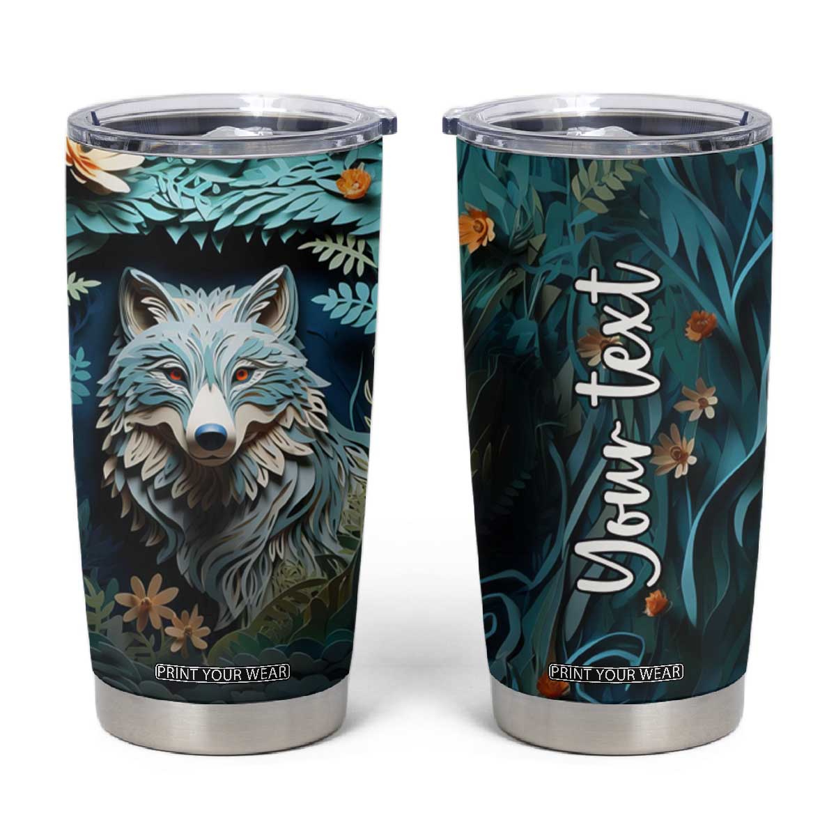Personalized Wolf Tumbler Cup with Paper Quilling Art Design TS04 Multicolor Print Your Wear