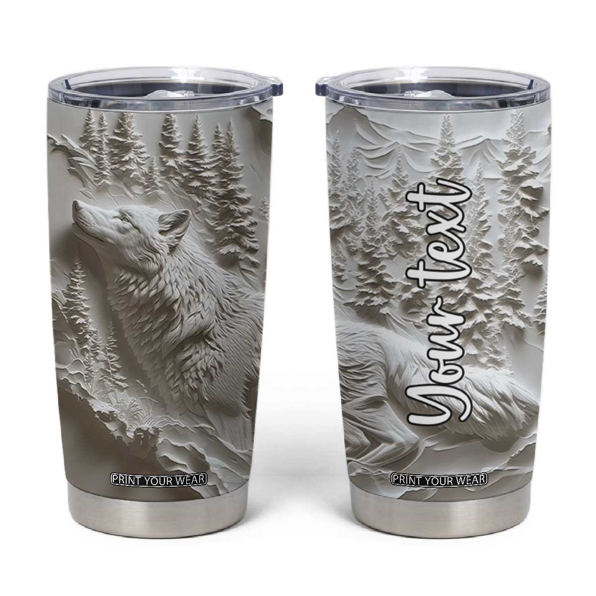Personalized Wolf Tumbler Cup with Plaster Carving Artistic Style TS04 Multicolor Print Your Wear