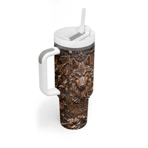 Personalized Wolf Tumbler With Handle with Leather Carving Artistic Design TS04 Print Your Wear