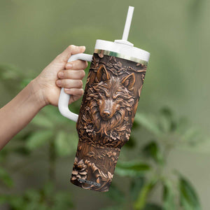 Personalized Wolf Tumbler With Handle with Leather Carving Artistic Design TS04 Print Your Wear