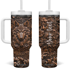 Personalized Wolf Tumbler With Handle with Leather Carving Artistic Design TS04 One Size: 40 oz Multicolor Print Your Wear