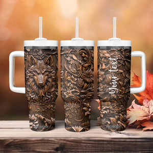 Personalized Wolf Tumbler With Handle with Leather Carving Artistic Design TS04 Print Your Wear