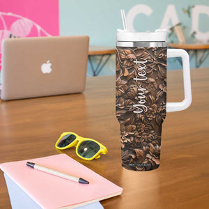 Personalized Wolf Tumbler With Handle with Leather Carving Artistic Design TS04 Print Your Wear