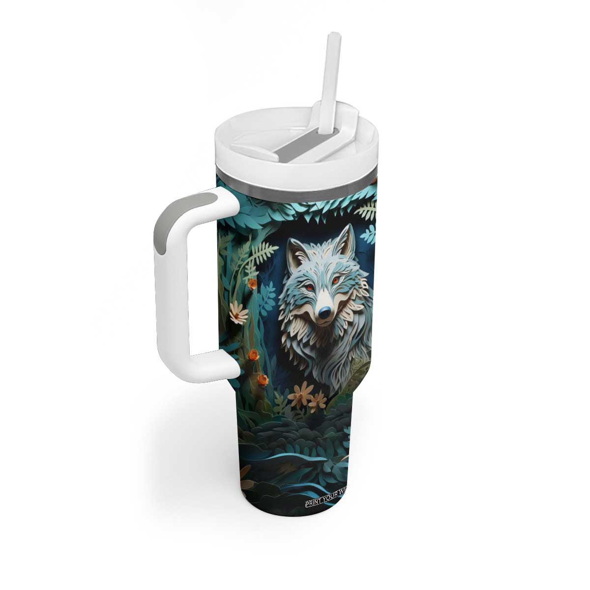 Personalized Wolf Tumbler With Handle with Paper Quilling Art Design TS04 Print Your Wear