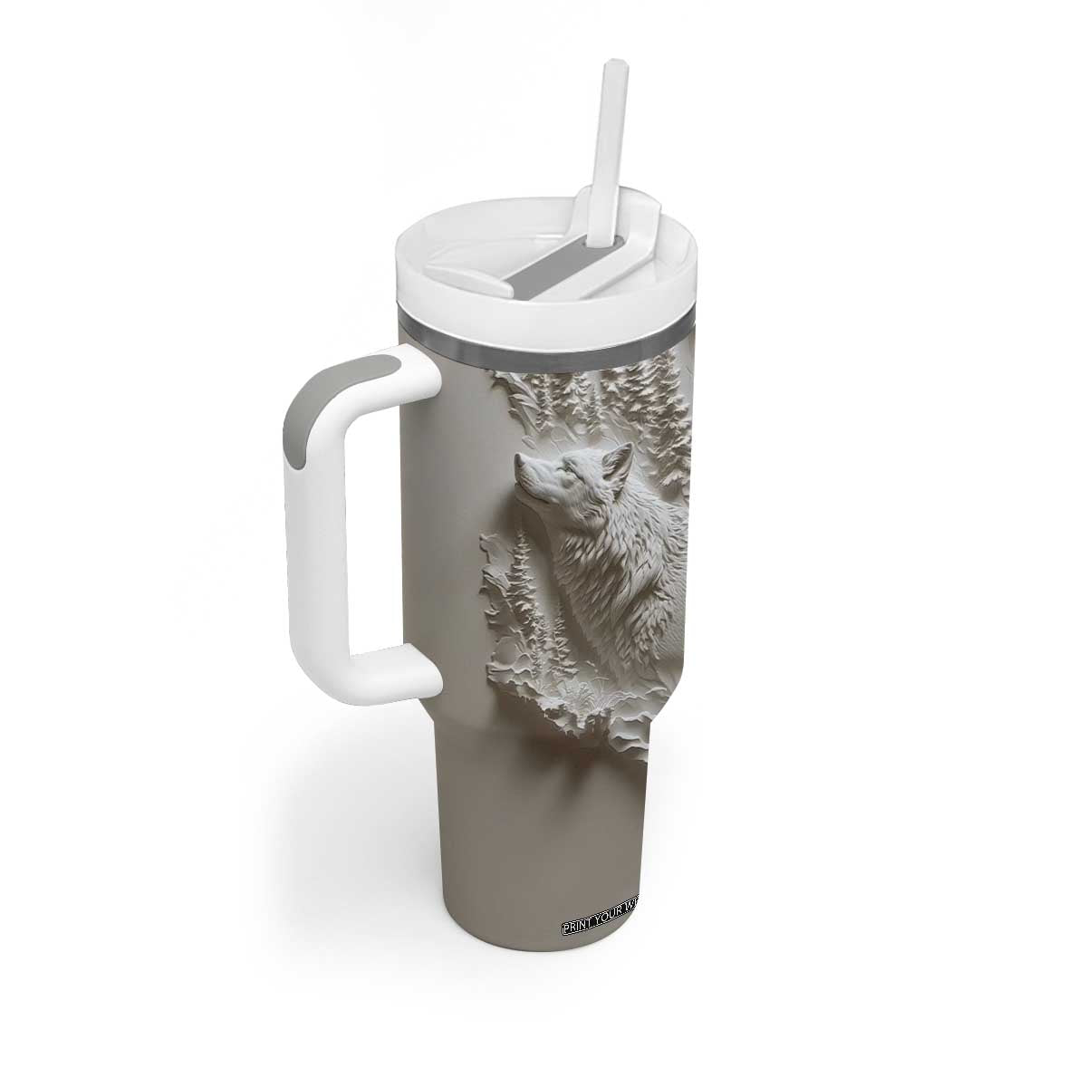 Personalized Wolf Tumbler With Handle with Plaster Carving Artistic Style TS04 Print Your Wear