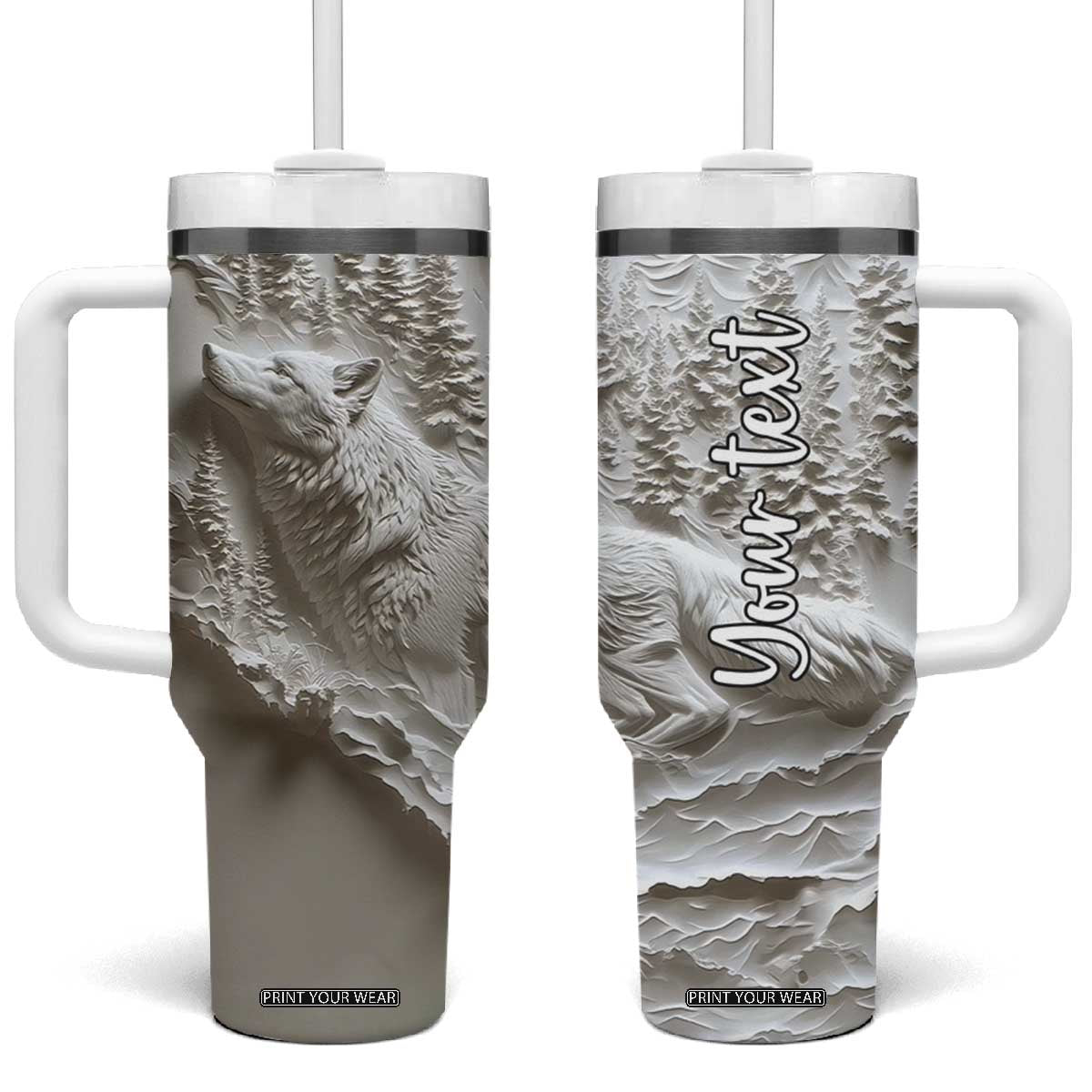 Personalized Wolf Tumbler With Handle with Plaster Carving Artistic Style TS04 One Size: 40 oz Multicolor Print Your Wear