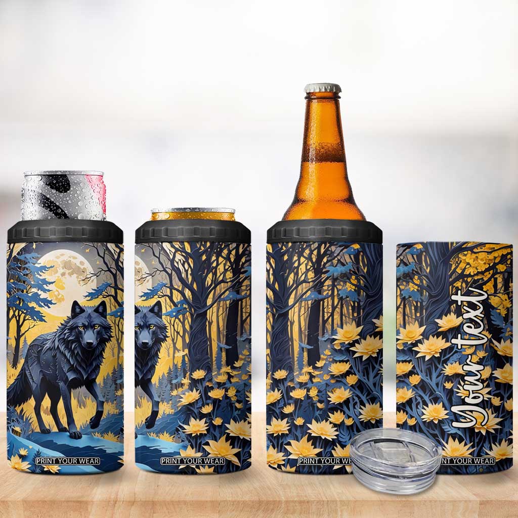 Personalized Wolf in Night Forest 4 in 1 Can Cooler Tumbler with Paper Quilling Style TS04 Print Your Wear