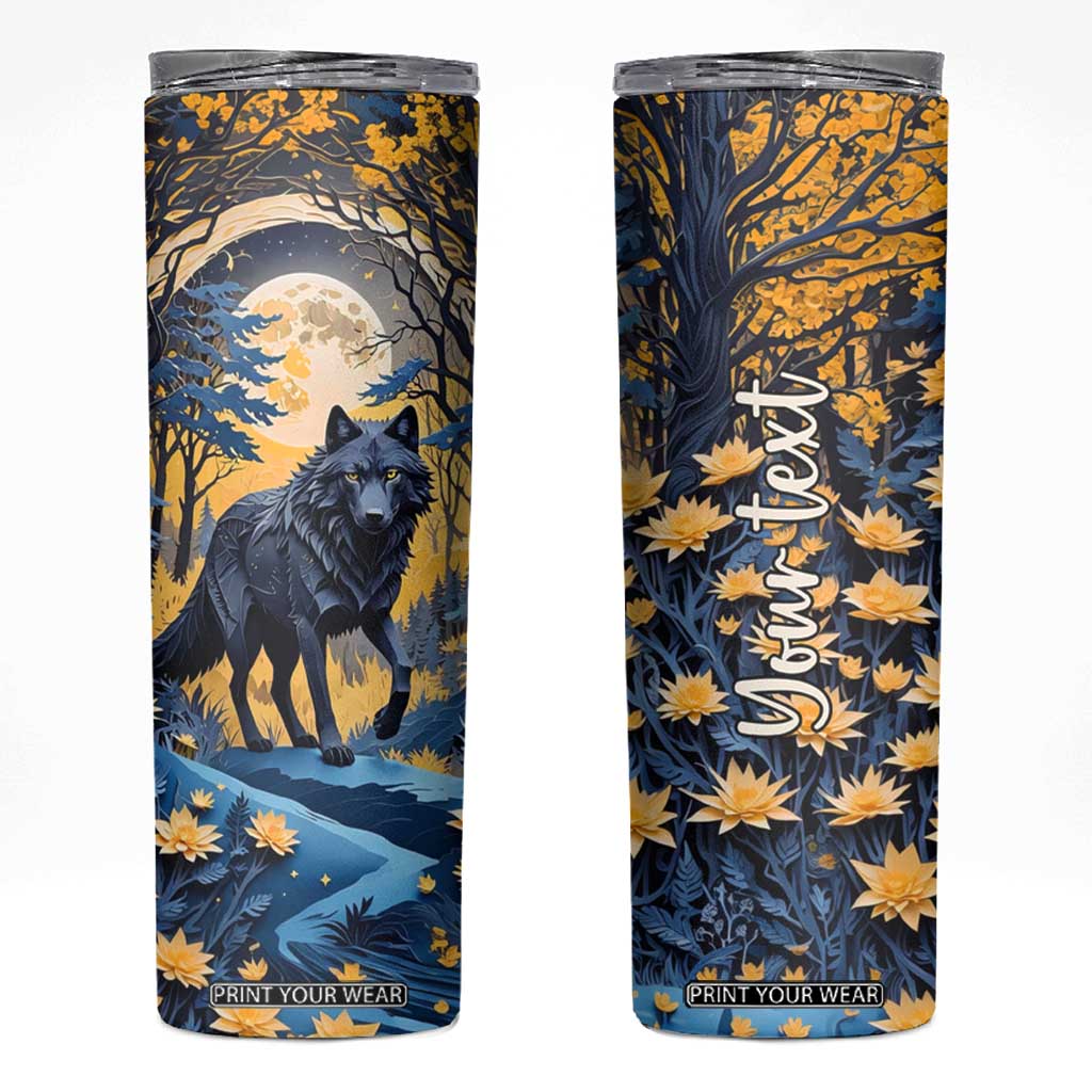 Personalized Wolf in Night Forest Skinny Tumbler with Paper Quilling Style TS04 Multicolor Print Your Wear
