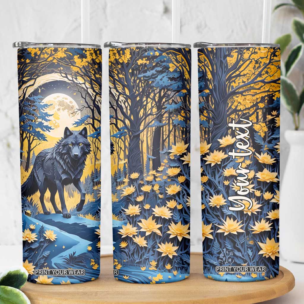 Personalized Wolf in Night Forest Skinny Tumbler with Paper Quilling Style TS04 Print Your Wear