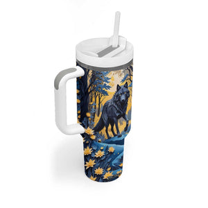 Personalized Wolf in Night Forest Tumbler With Handle with Paper Quilling Style TS04 Print Your Wear