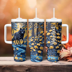 Personalized Wolf in Night Forest Tumbler With Handle with Paper Quilling Style TS04 Print Your Wear