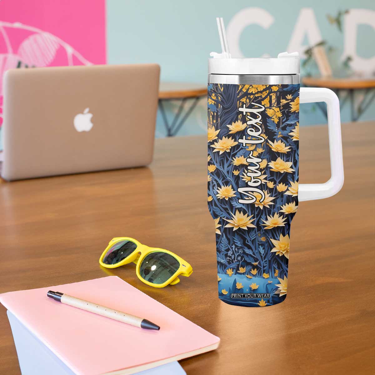 Personalized Wolf in Night Forest Tumbler With Handle with Paper Quilling Style TS04 Print Your Wear