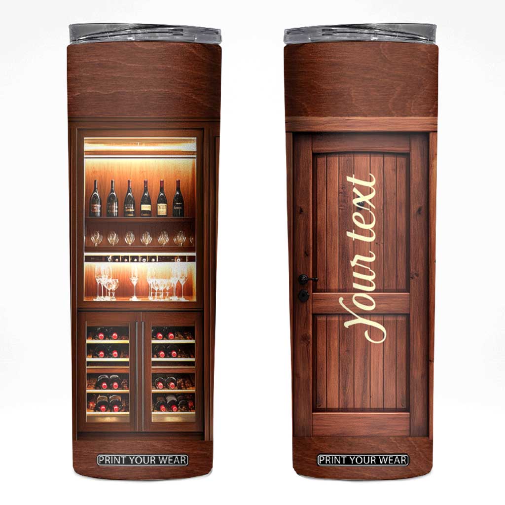 Personalized Wooden Wine Cabinet Skinny Tumbler with Rustic Vintage Look TS04 Multicolor Print Your Wear