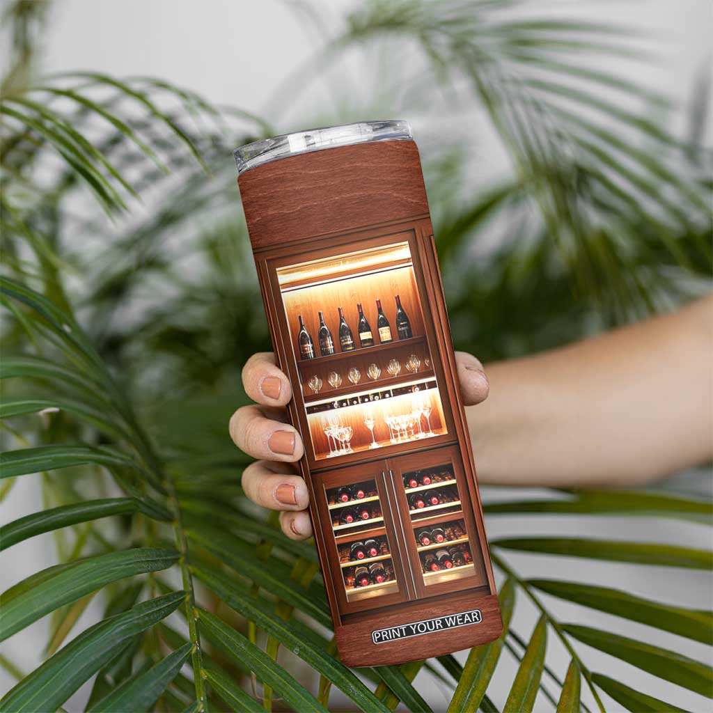 Personalized Wooden Wine Cabinet Skinny Tumbler with Rustic Vintage Look TS04 Print Your Wear