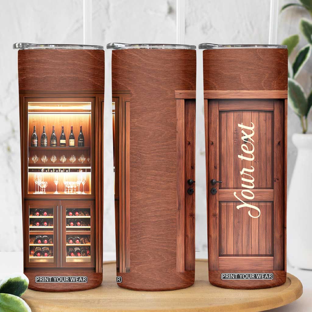 Personalized Wooden Wine Cabinet Skinny Tumbler with Rustic Vintage Look TS04 Print Your Wear