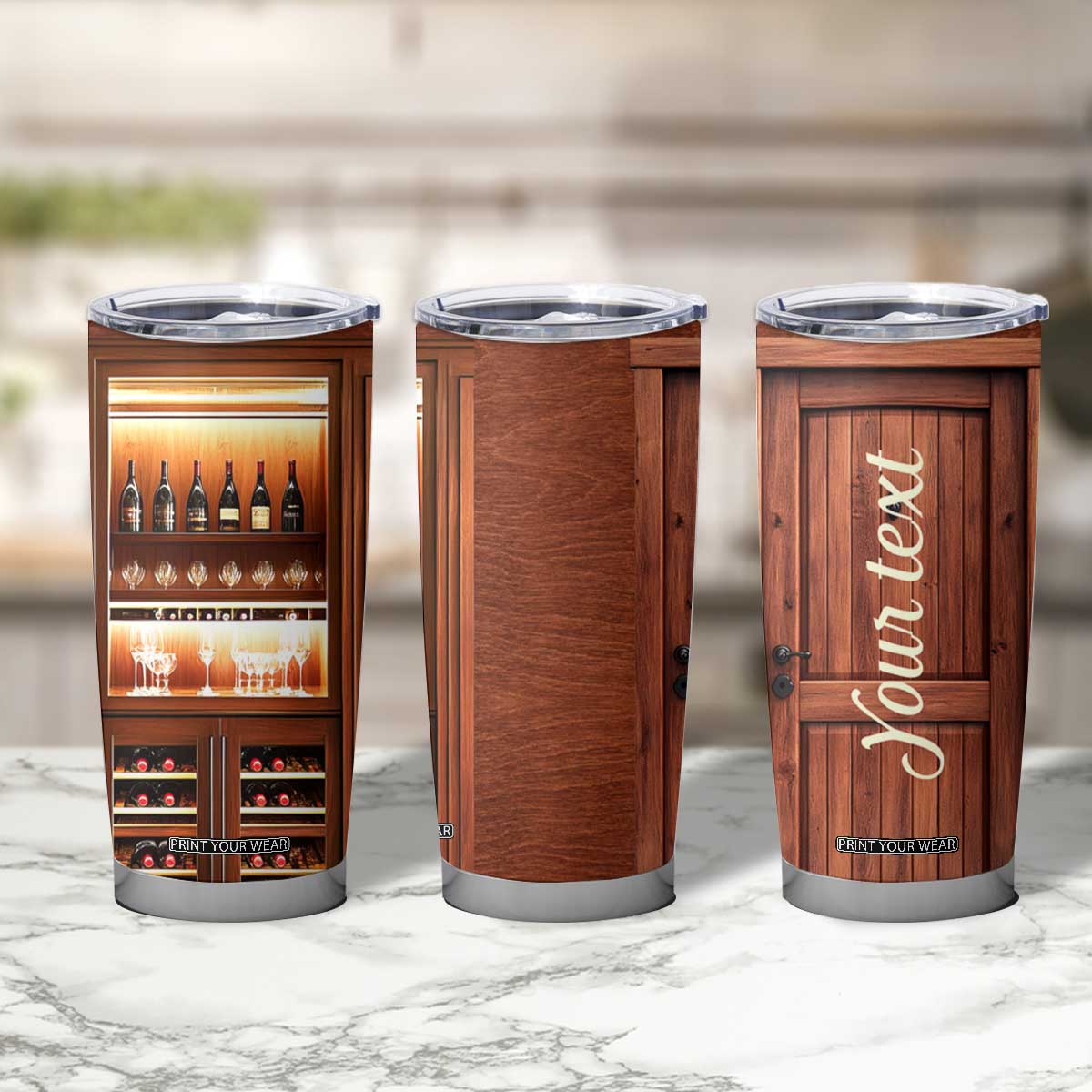 Personalized Wooden Wine Cabinet Tumbler Cup with Rustic Vintage Look TS04 Print Your Wear