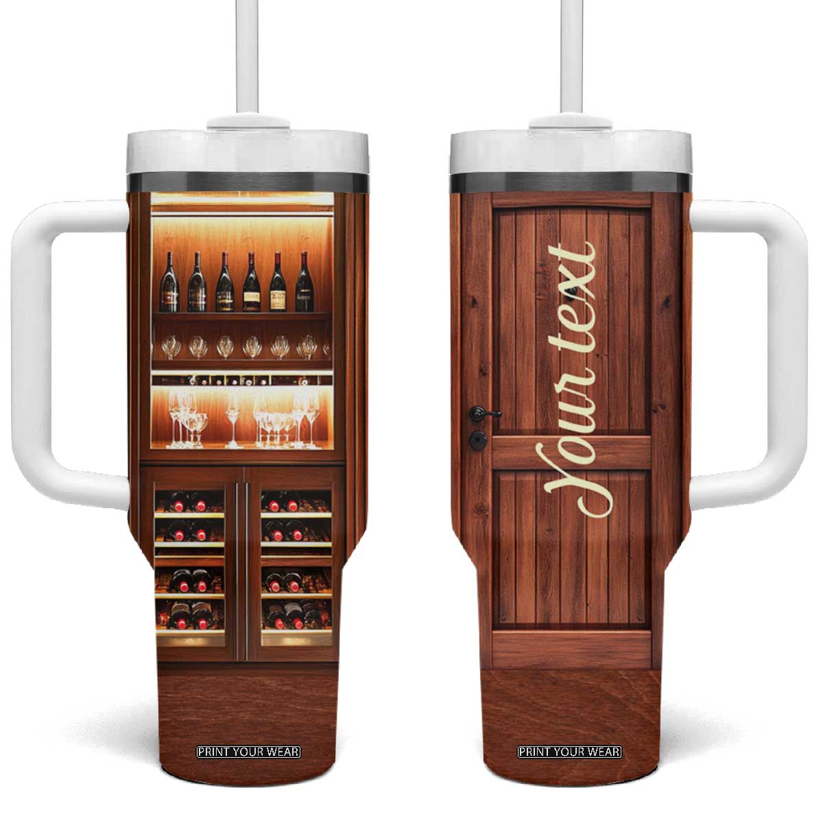 Personalized Wooden Wine Cabinet Tumbler With Handle with Rustic Vintage Look TS04 One Size: 40 oz Multicolor Print Your Wear