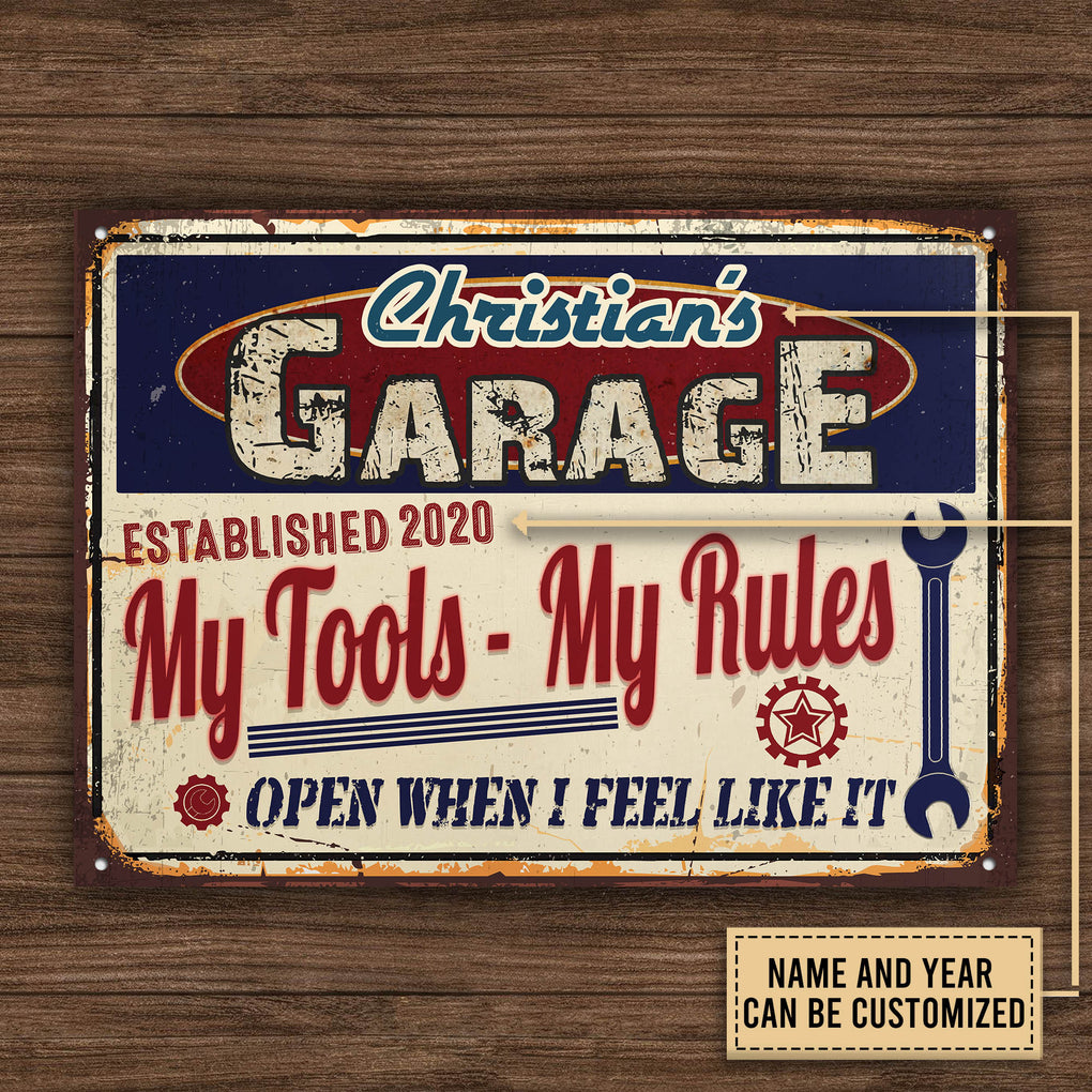 Personalized Metal Sign Auto Garage My Garage My Tools CTM One Size 24x18 inch (60.96x45.72 cm) Custom - Printyourwear
