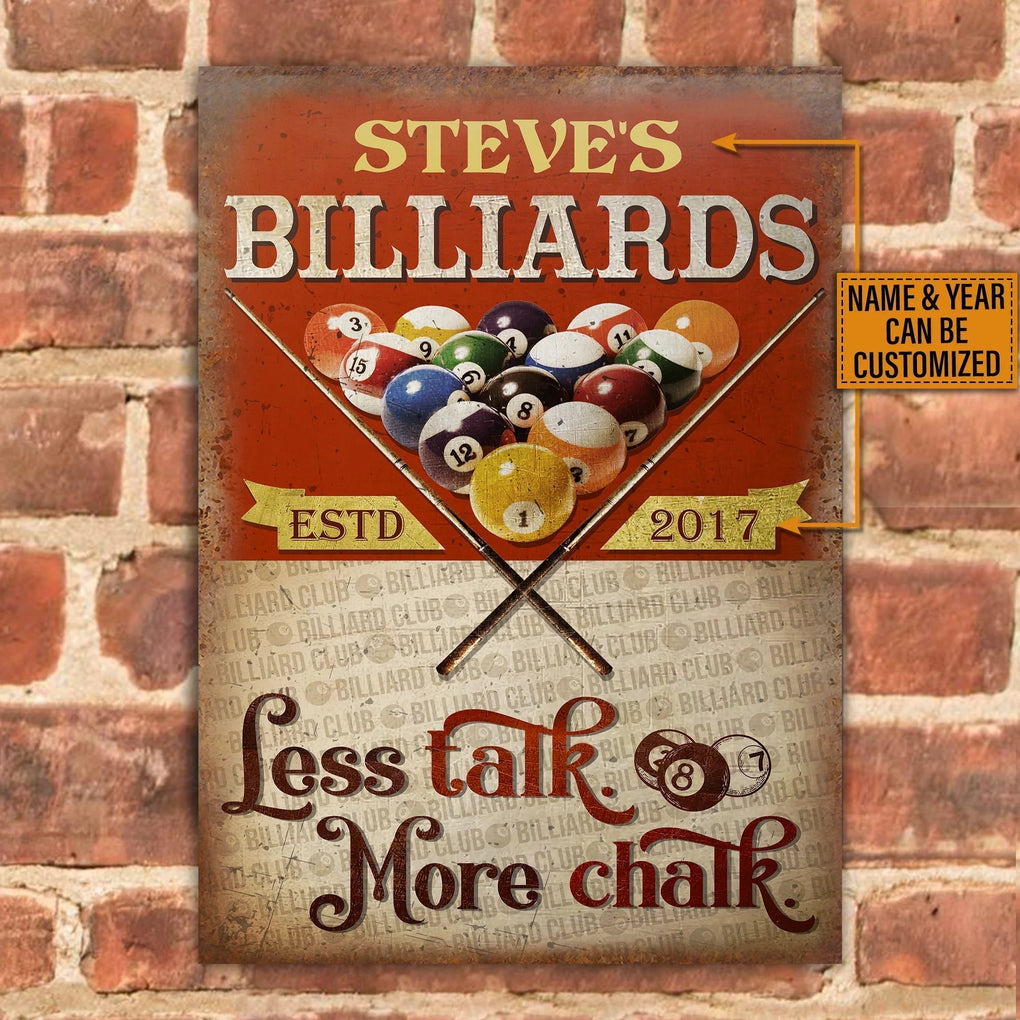 Personalized Metal Sign Billiard Club Less Talk CTM One Size 24x18 inch (60.96x45.72 cm) Custom - Printyourwear