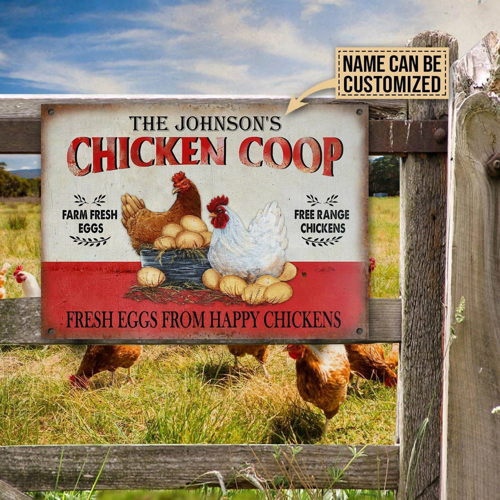 Personalized Metal Sign Chicken Fresh Eggs Free Range CTM00 One Size 24x18 inch (60.96x45.72 cm) Custom - Printyourwear