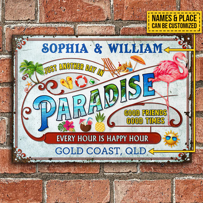 Personalized Metal Sign Flamingo Beach Another Day In Paradise CTM One Size 24x18 inch (60.96x45.72 cm) Custom - Printyourwear