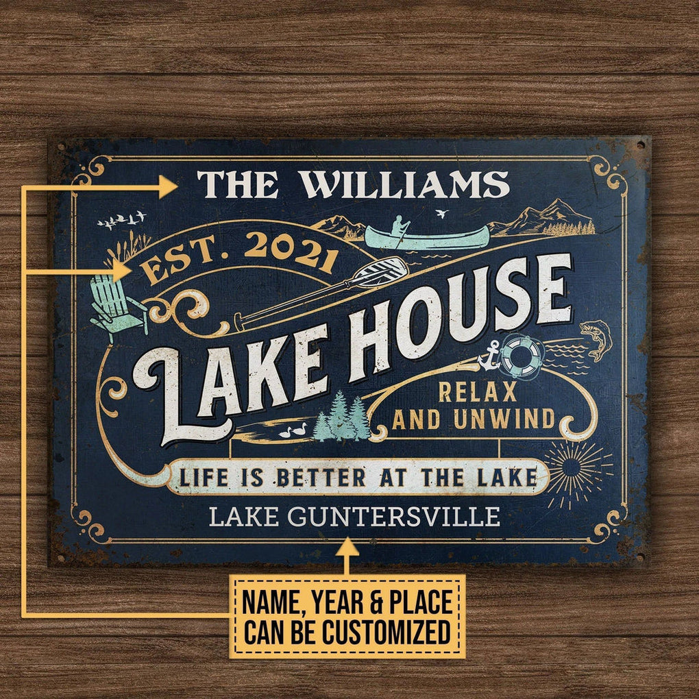 Personalized Metal Sign Lake House Life Better CTM00 One Size 24x18 inch (60.96x45.72 cm) Custom - Printyourwear