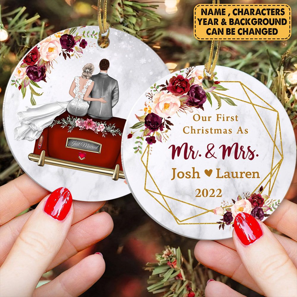 Personalized Jeep Christmas Ornaments Our First As Mr and Mrs Tree, Couple Wedding CTM Ornament Custom - Printyourwear