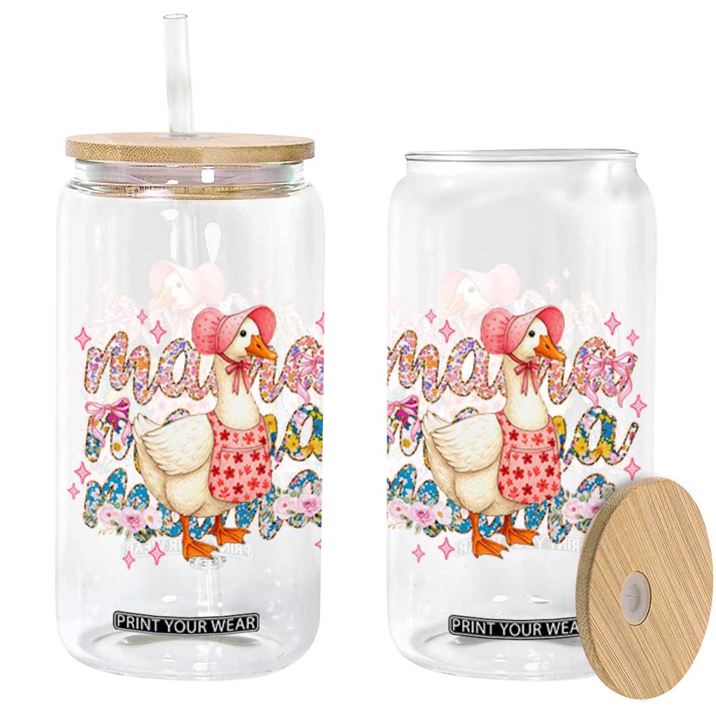 Pink Floral Mama Goose Glass Can Retro Botanical Mom Mothers Day TS02 Black Print Your Wear