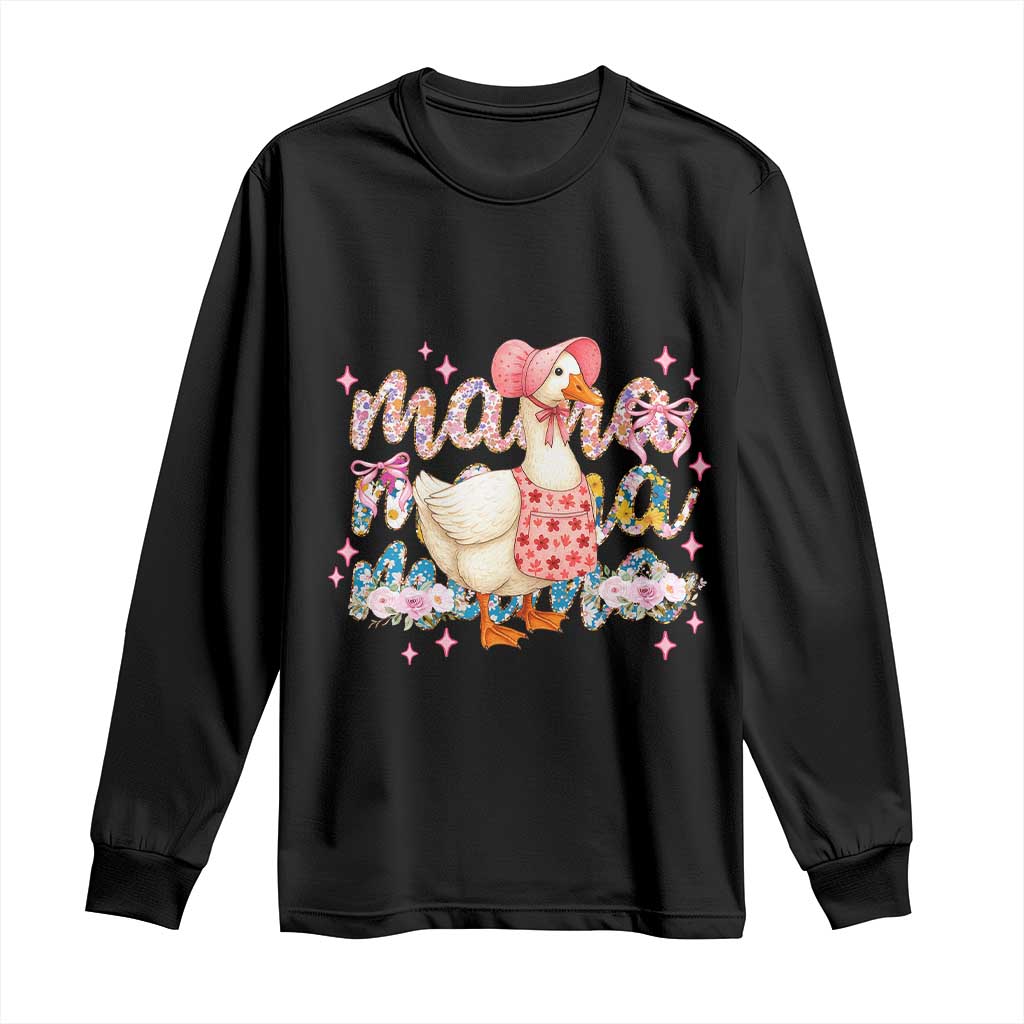 Pink Floral Mama Goose Long Sleeve Shirt Retro Botanical Mom Mothers Day TS02 Black Print Your Wear