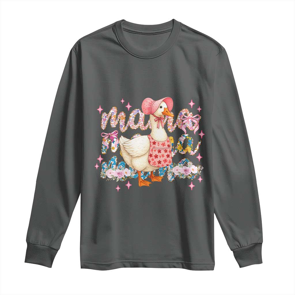 Pink Floral Mama Goose Long Sleeve Shirt Retro Botanical Mom Mothers Day TS02 Dark Heather Print Your Wear