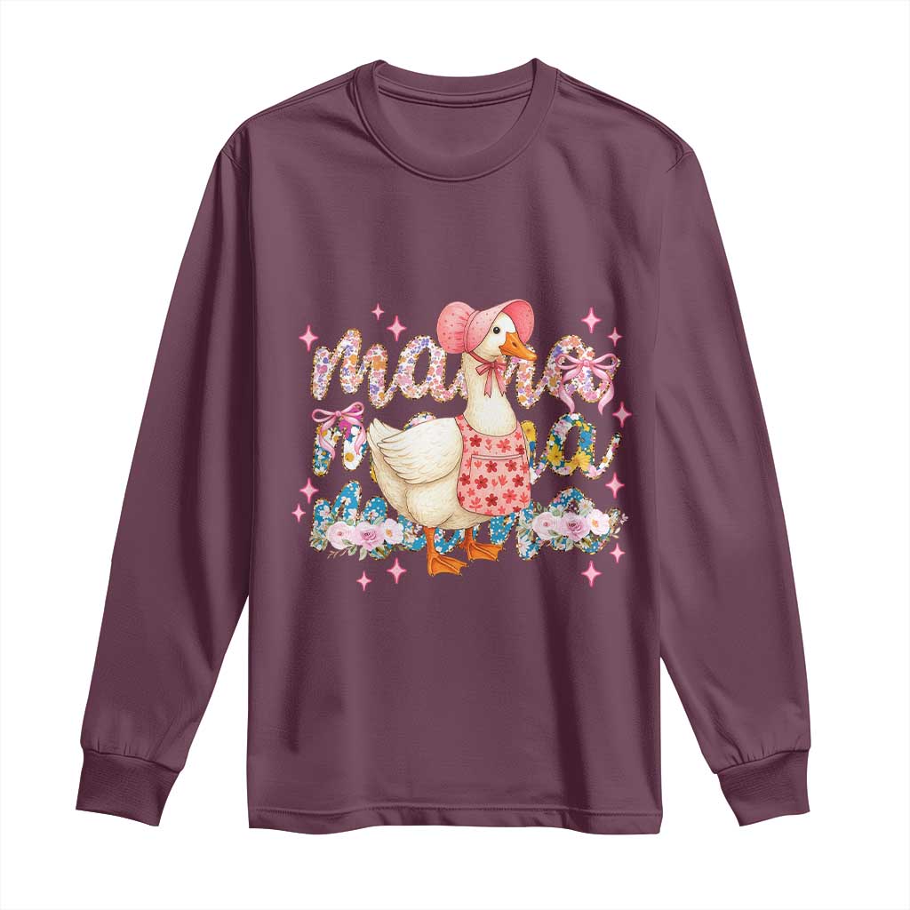Pink Floral Mama Goose Long Sleeve Shirt Retro Botanical Mom Mothers Day TS02 Maroon Print Your Wear