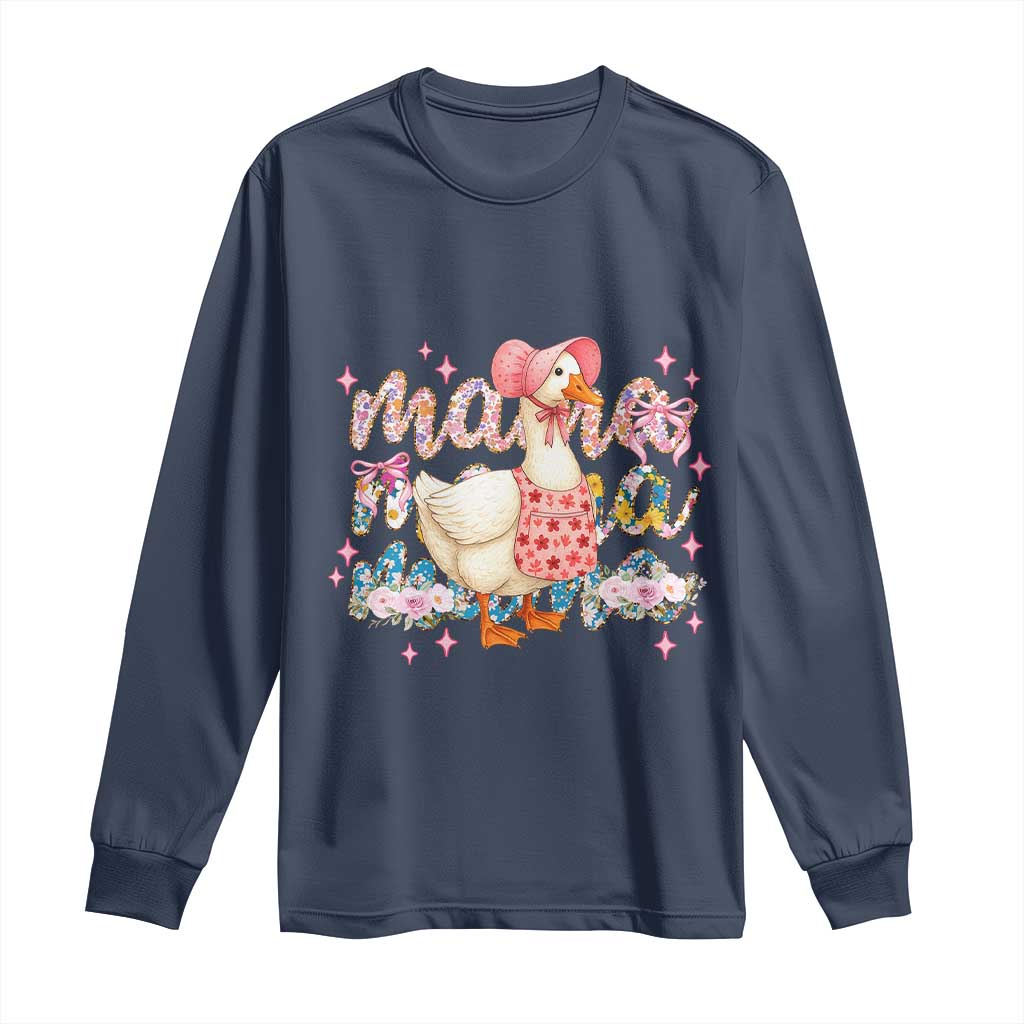 Pink Floral Mama Goose Long Sleeve Shirt Retro Botanical Mom Mothers Day TS02 Navy Print Your Wear