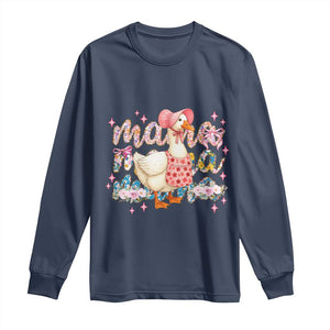 Pink Floral Mama Goose Long Sleeve Shirt Retro Botanical Mom Mothers Day TS02 Navy Print Your Wear