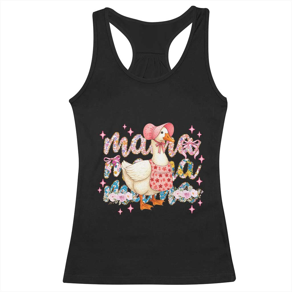 Pink Floral Mama Goose Racerback Tank Top Retro Botanical Mom Mothers Day TS02 Black Print Your Wear