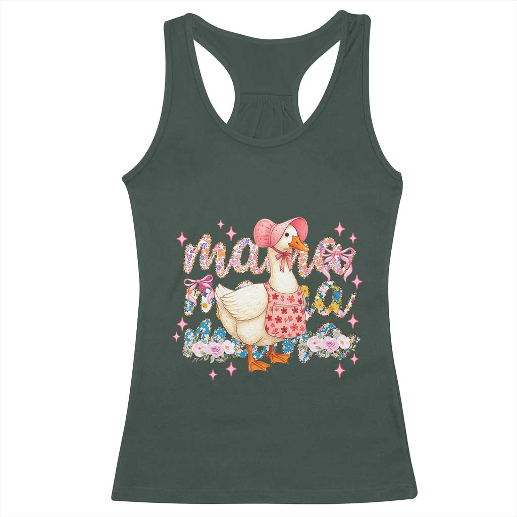 Pink Floral Mama Goose Racerback Tank Top Retro Botanical Mom Mothers Day TS02 Dark Forest Green Print Your Wear