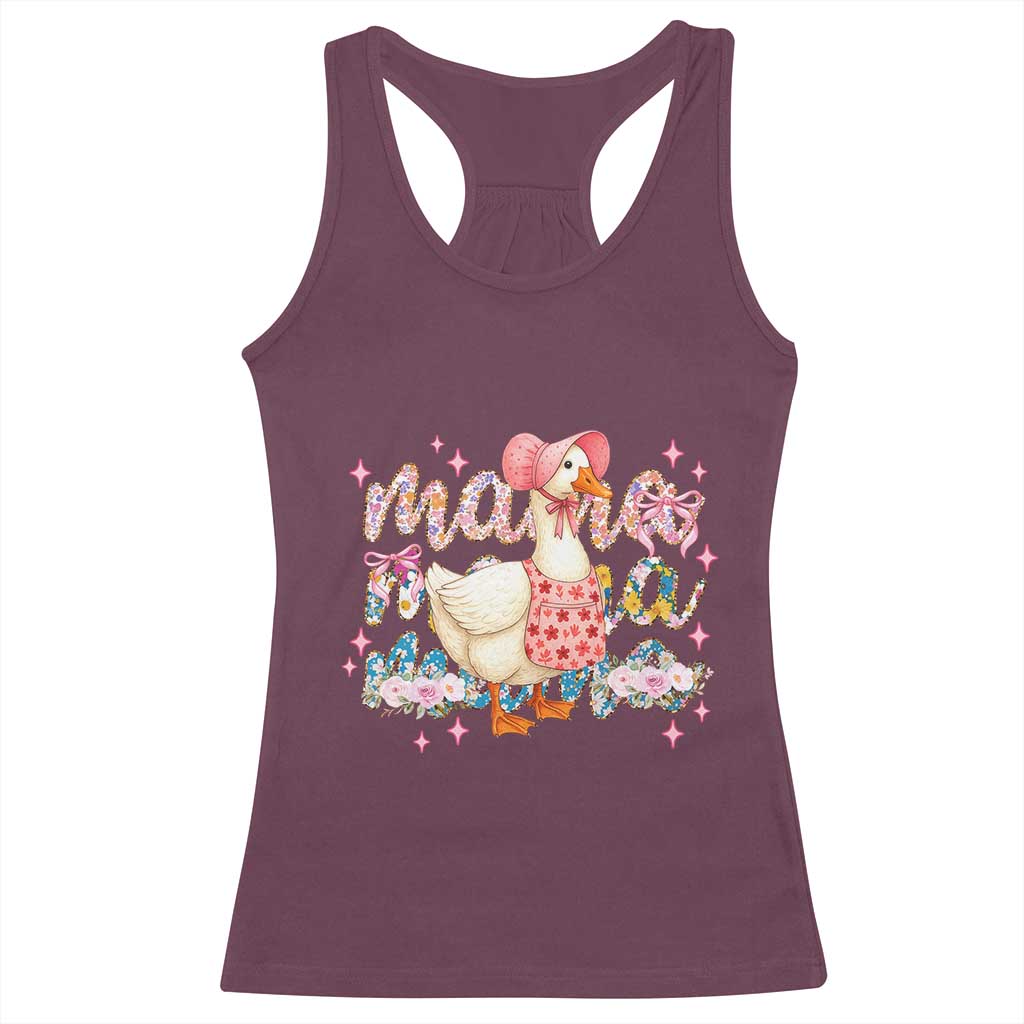 Pink Floral Mama Goose Racerback Tank Top Retro Botanical Mom Mothers Day TS02 Maroon Print Your Wear