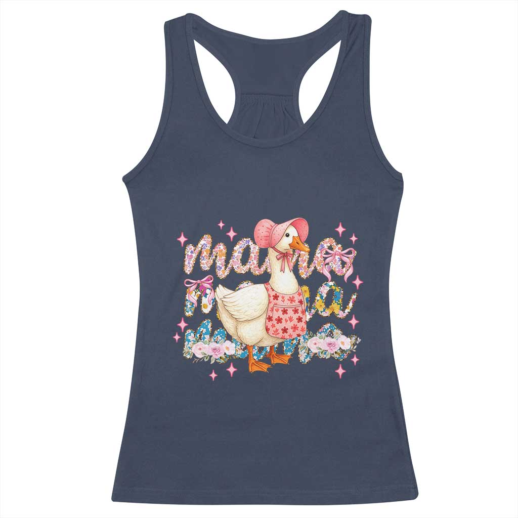 Pink Floral Mama Goose Racerback Tank Top Retro Botanical Mom Mothers Day TS02 Navy Print Your Wear