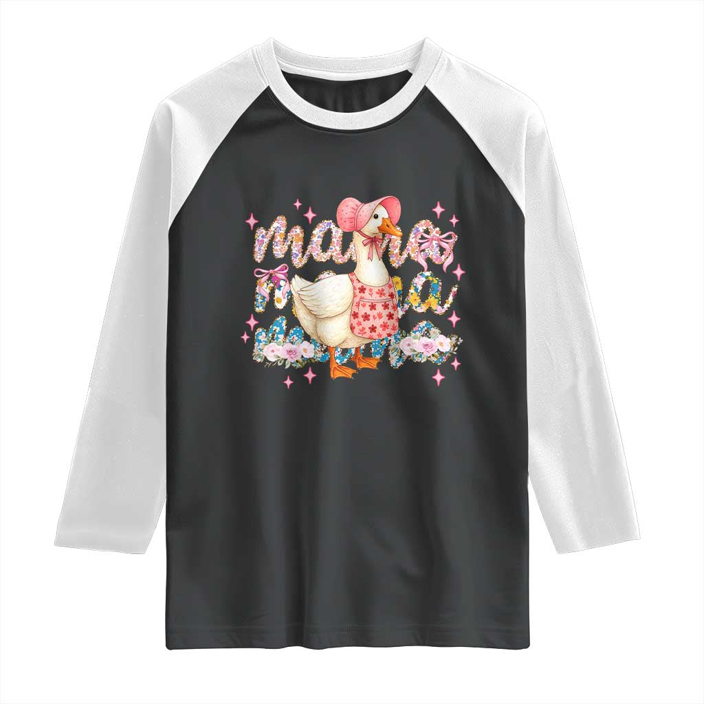 Pink Floral Mama Goose Raglan Shirt Retro Botanical Mom Mothers Day TS02 Black White Print Your Wear