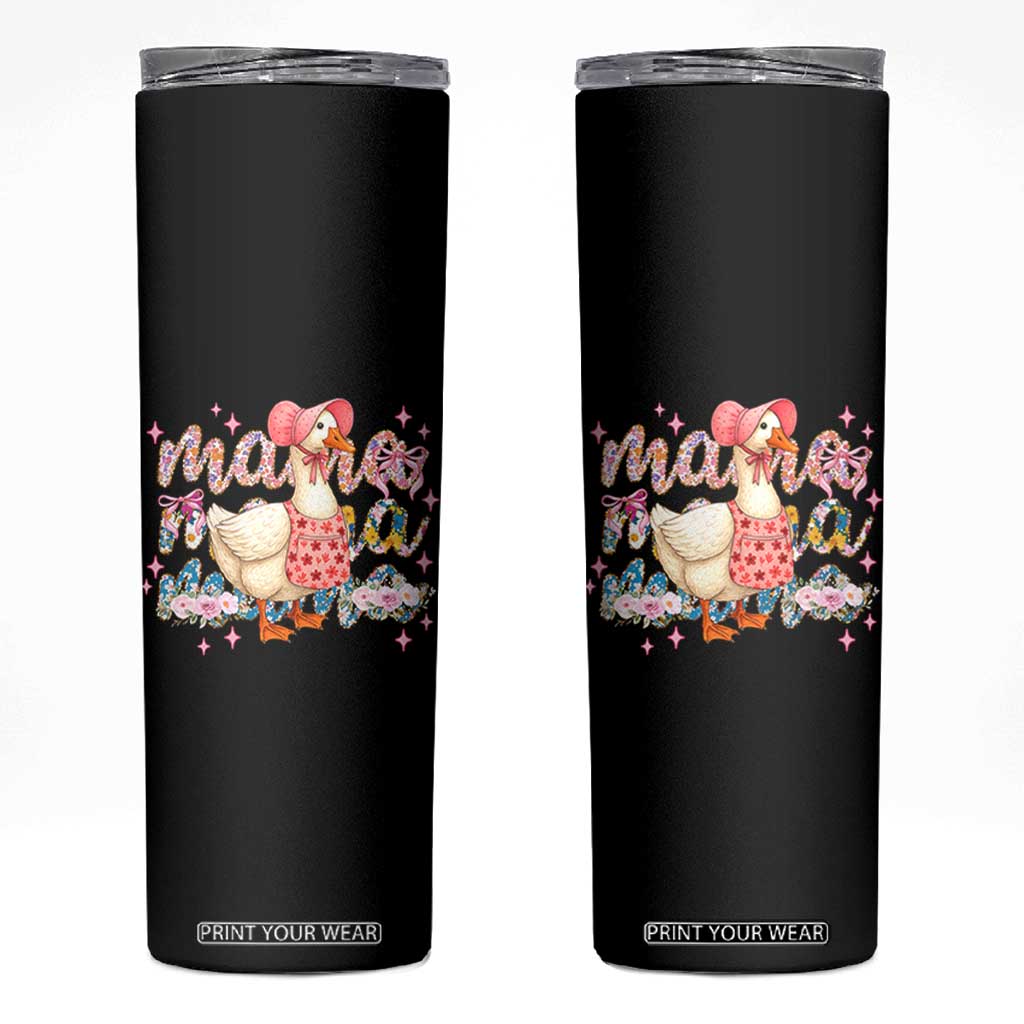 Pink Floral Mama Goose Skinny Tumbler Retro Botanical Mom Mothers Day TS02 Black Print Your Wear