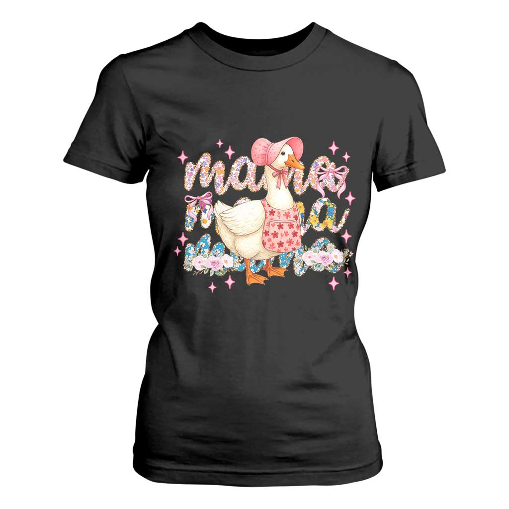 Pink Floral Mama Goose T Shirt For Women Retro Botanical Mom Mothers Day TS02 Black Print Your Wear