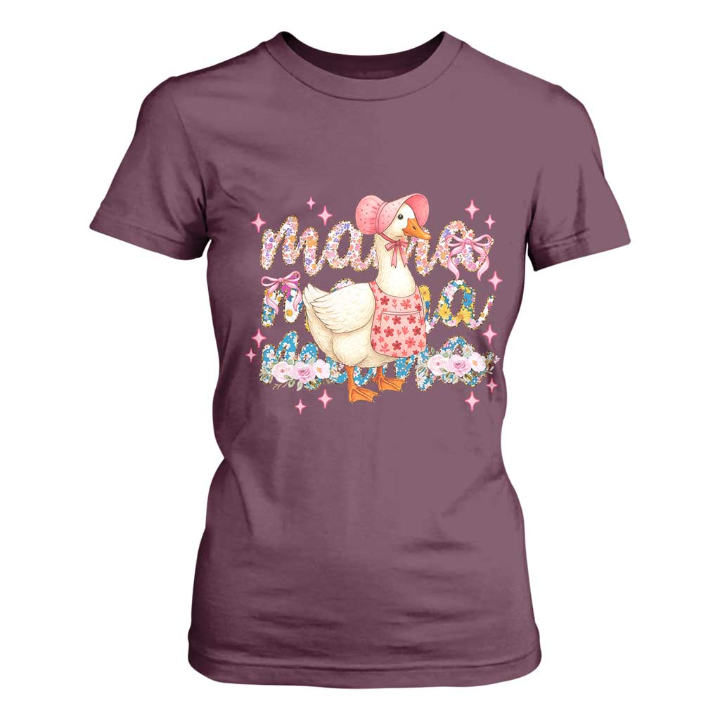 Pink Floral Mama Goose T Shirt For Women Retro Botanical Mom Mothers Day TS02 Maroon Print Your Wear